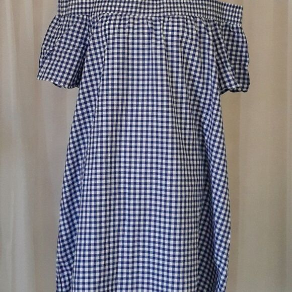 GO COCO Blue Plaid Off Shoulder Dress 1XL - NEW - Picture 2 of 5